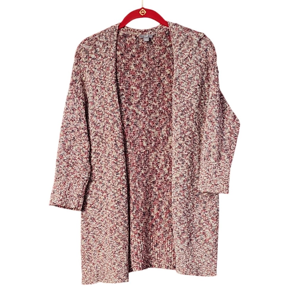 J. Jill Women Cardigan Red Space Dye Open Front Cotton Blend Knit, S